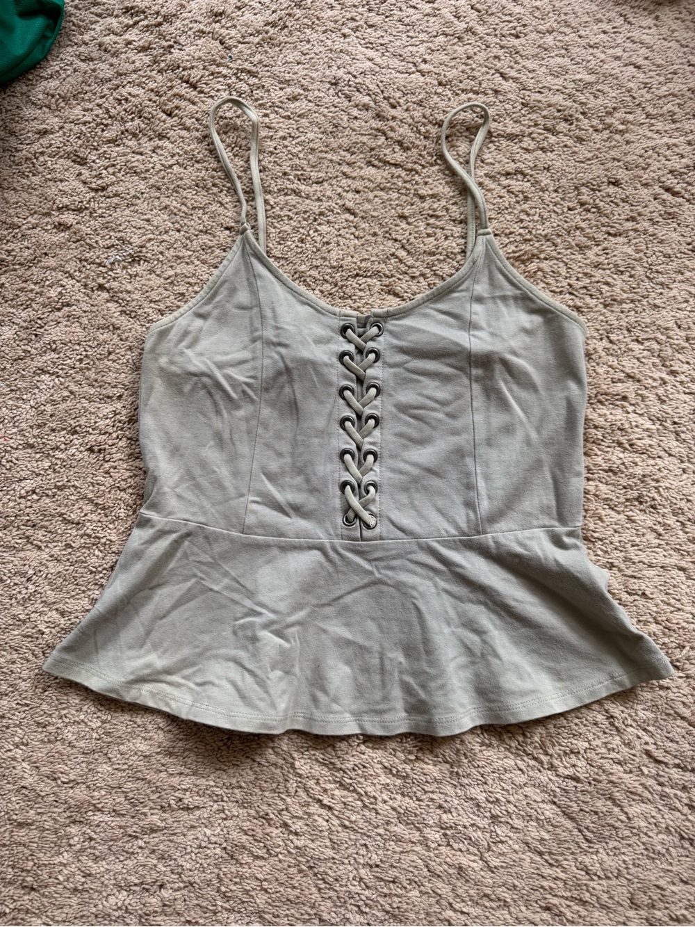 American Eagle Women's Lace-Up Peplum Cami Tank Top - Light Sage